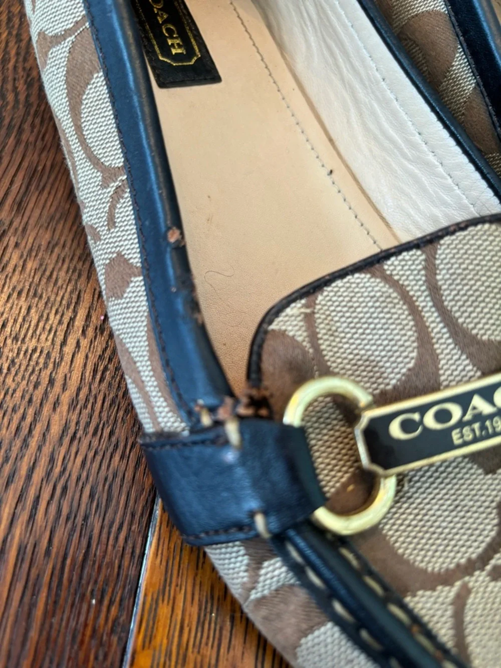 Coach Brown Signature Monogram Canvas Loafers with Gold Hardware